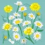 Placeholder: whimsical illustration of a bouquet of white and yellow daisies, digital illustration, soft colors, fine lineart, vector art, photoshop, plain solid color background, minimalist art, cottagecore