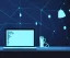 Placeholder: hacker, coding on laptop, dark room, no walls, sky stars