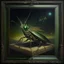 Placeholder: An oil painting of a dark universe masonic grasshopper