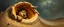Placeholder: master oil painting by Rembrandt, good afternoon clay golem peeking out of a sand twister whirlwind, in the style of disney