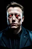 Placeholder: Portrait of Elon musk, scary cyborg face, one red eye