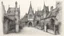 Placeholder: Pencil sketch of a paved courtyard with Tudor Gothic houses, tall chimneys, crooked roofs