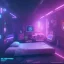 Placeholder: bedroom. dark sparkley cyberpunk style .neon lights