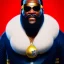 Placeholder: pixar style full body shot of Clubber Lang, thick gold chains around neck, photorealistic face, fluffy beard, wearing boxing gloves, highly detailed, badass, pity the fool, 8k, post-processing, epic composition, sharp focus, unreal engine, octane render, eiichiro oda, ilya kuvshinov, Dorina Costras, frank miller