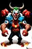 Placeholder: big demon, horns and big arms, wit a clown face painted, terroriffic