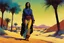 Placeholder: create an imaginative full body illustration of a Tuareg female, in traditional dress, with finely detailed facial features, short dreadlock hair, in a lush Saharan oasis, in the comic book art style of Bill Sienkiewicz, Mike Mignola, and Jean Giraud Moebius, finely textured, drawn, colored, and inked