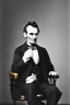 Placeholder: Abraham Lincoln, cleanshaven sitting in a chair with a top hat in his hand vintage photography, beautiful, Tumblr aesthetic, retro vintage style, HD photography, hyperrealism