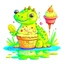 Placeholder: Cartoon illustration for children: swamp ice cream, white background