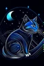 Placeholder: A sleek, silver CAT with a single, neon fin, cruising through a starry night sky. Style: Art Deco, Mood: Mysterious and Glamorous, Lighting: Deep blue with neon highlights, T-shirt design graphic, vector, contour, white background.