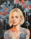 Placeholder: portrait, acrylic, fine drawing, blonde, woman, flowers, paint drips