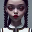 Placeholder: Jenna ortega as Wednesday addams,Short-Sleeve Peter Pan Collar Dress,vampy lipstick, hyper detail, octane render, unreal engine 5, photorealistic, 8k resulation