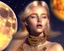 Placeholder: brown eyes, laugh, blonde sophie hennie cute young woman singing at saturns europa moon, golden jewelry, ice cold, winter, magnificent, majestic, highly intricate, incredibly detailed, ultra high resolution, complex 3d render,renaissance painting