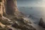 Placeholder: low-angle shot of a Craggy cliffside overlooking a sandy beachside, fantasy, mystical