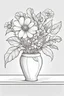 Placeholder: outline art for cute flower in vase at the kitchen coloring pages with which, White background. sketch style, clean line art, white background, no shadow and clear