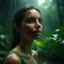 Placeholder: 8k photo realistic cinematic potrait of beautiful girl with rain forest inside view photo shot