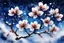 Placeholder: Flower painting on blue starry sky background, Vivid ink painting, upward trend, artistic conception beauty, photographic style, high definition, high detail, detail painting, plant morphology, wax plum blossom in snow, 8k