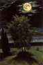 Placeholder: Night, tree leaves, moon, rocks, clouds, creepy gothic movies influence, horror, gustave caillebotte, alfred satw impressionism paintings