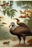 Placeholder: John James Audubon-like illustration of a fully uncropped Dodo bird and a Platypus in a landscape of warm yellows, warm reds, and warm blues