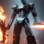 Placeholder:  octane render, 8k, high detail, humanoid droid with fire swords hands, android, steel blades, full figure, fit in board, cosmic ambiance, masterpiece, art by Yoji Shinkawa