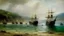 Placeholder: A bay with pirate ships painted by Claude Monet