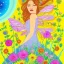 Placeholder: very beautiful portrait, bright fairy, , flowery landscape, cosmic atmosphere, perfect composition, 8k, super detailed, delicate flowers, complementary colours, intricate details