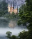 Placeholder: Raya Lucaria academy, liurnia, majestic paiting masterpiece, rich detail, on rock pillar, lake in front, hogwarts, mist, lumen reflection,