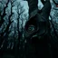 Placeholder: A dense, shadow-filled forest at twilight beneath a gloomy, overcast grey sky, the trees twisted and unnaturally shaped. Their bark slowly cracks open to reveal countless human fingers peering out, blinking silently. Camera zooms in closely on a single, large eye embedded deeply into the trunk, its gaze fixating intensely on the viewer as thin veins pulse and dark fluid begins seeping gently down the bark.