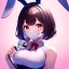 Placeholder:  rabbit mask, pink short hair,