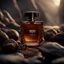 Placeholder: social media ad post for boss brand royal perfume .steam in the background. dramatic on rock cinematic croissant .cinematic,8k high cualitcy