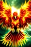 Placeholder: Create a ultra high definition and photorealistic image, 12k quality of a beautiful phoenix, majestic and strength showing, emphasis on texturized claws, upclose with a front view flying towards the camera, centre of an explosive and chaotic background scene of Armageddon where he is followed by demon like dark clouds in persuit trying to grab him, phoenix has striking eyes and determined look, majestic wings folded inwards in flight, bright auburn, black, white, grey and yellow colours, gothic