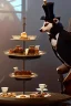 Placeholder: Anthropomorphic European badger wearing a tophat and having a tea party with his other anthropomorphic animal buddies. Illustration.