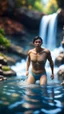 Placeholder: dork swimming in waterfall,bokeh like f/0.8, tilt-shift lens 8k, high detail, smooth render, down-light, unreal engine, prize winning