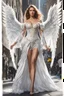 Placeholder: Front view ull body excellent realistic portrait Beautiful Angel straddle wings with luxury Victorian gown,walking at new York City street