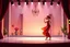 Placeholder: 3d recusive stage with modern 3d structre and modern decoration a godoss lady dancing salsa with cute ,the background is evolving and animating