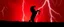 Placeholder: full silhouette of a horse rearing up(on left side, outlined by lighting), red sky, lightning bolts(wide from top right to bottom left), speed force