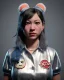 Placeholder: Portrait, waitress woman with monster muppet mask that covers her entire head, retro style, Asian, Sesame Street style, silver, smooth, unreal engine 5, god lights, ray tracing, RTX, lumen lighting, ultra detail, volumetric lighting, 3d.