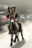 Placeholder: mexican general Hitler on fast cheetah dog donkey, airbrush and pen outline, motion blurred background