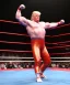 Placeholder: Wrestler Donald trump, wrestling, red breeches, suspenders, retro style, 80s, hot ambient, photo studio, vibrant color, gradient, highly detailed, art stations, concept art, smooth, unreal engine 5, god rays, ray tracing, RTX, lumen lighting, ultra detail, volumetric lighting, 3d, finely drawn, high definition, high resolution.