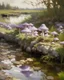 Placeholder: A light purple bog with mushrooms painted by John Singer Sargent