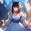 Placeholder: Clear focus, High resolution, Long fluffy brown hair, blue eyes, wearing a white skirt, detailed outfit, wearing a jacket oversized off shoulder, rough line, hair above ears, dog ears, off shoulder white shirt, chopped bangs