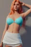 Placeholder: isometric clean art of super beautiful voluptuous lady, soft lighting, high definition, blender 3d, beautiful, long hair, bismuth and blonde hair, skin-tight translucent shiny orange and teal leather cropped top and waist-length miniskirt