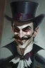 Placeholder: Strahd von Zarovich with a handlebar mustache and a top hat with a sadistic grin