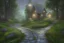 Placeholder:  winding stone path lit river