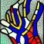 Placeholder: a fist rendered in stained glass