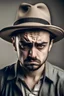 Placeholder: Guy with hat sad and pian and anger