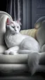 Placeholder: White cat, sitting on a sofa hdr