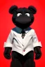 Placeholder: Waist up muppet Portrait, Kim Jong-un muppet doll, black suit, photo studio, red background, unreal engine 5, concept art, art station, god lights, ray tracing, RTX, lumen lighting, ultra detail, volumetric lighting, 3d.