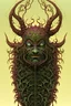 Placeholder: evil face of god made of corn and dotted ivy exploding, persian rug, some traits of a clown wearing fur and feathers, DMT, tusks, facing death, scales,front view, golden ratio, mechanical and animallike, contorted, distorted fractal statue, vines, dotted tentacles, sequined, DMT, demonic and angelic, bloody, astral journey, biomorphic visionary psychedelic ivies, serpants, garden, spiritual magic, mystical energy, face of god, Salvador Dali, H.R.Giger, René Magritte, Jacek Yerka