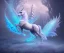 Placeholder: surreal illustration of a colors unicorn on princes frozen ground, realistic, surrealism, surreal unicorn with glowing wings, glowing soft and smooth wings, shadow, abstract surreal fantasy art, highly detailed, intricate patterns on wings, soft studio lighting, smooth dark blue background 64k