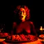 Placeholder: Spooky, ultra realistic, distress, dining, ultra realistic hot woman, pieces of meat, creepy, woman, organic, ail, dynamic, excited and lively scene, hot women, hypermaximalist figures, stb, Creepy, Alfred Hitchcock, Sam Raimi, sinister, John Carpenter, Dario Argento, ornate